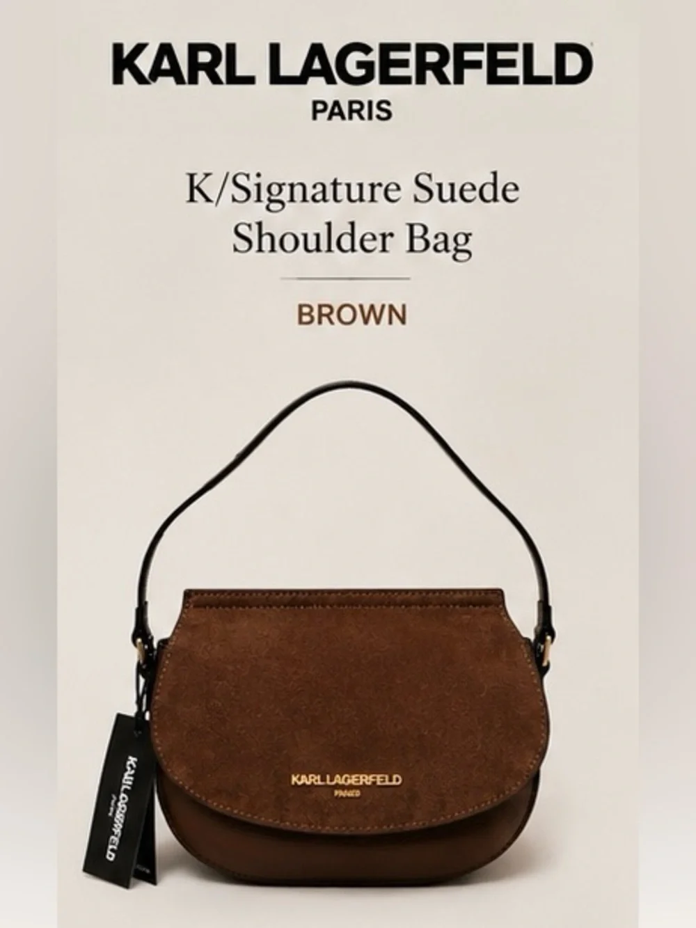Karl Lagerfeld Brown K/Signature Suede Shoulder Bag